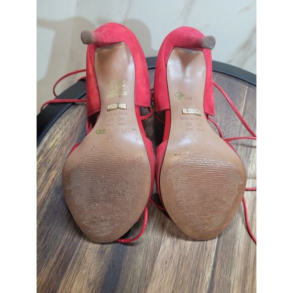 Arezzo Brazil Point Suede Strapy High Heel Shoe Red US 7.5 EU38 BRA36 - Picture 7 of 7
